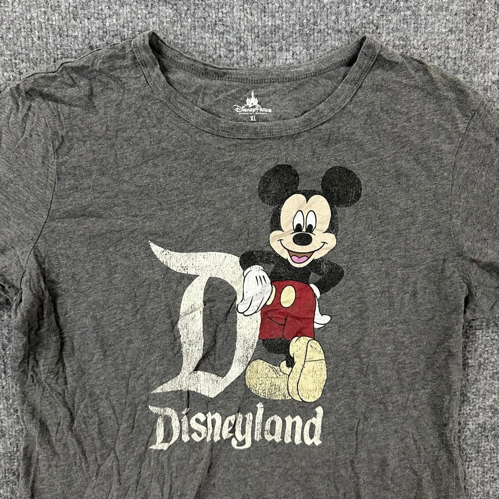 Disney Parks T-Shirt Womens XL Gray Mickey Mouse Disneyland Graphic Varsity